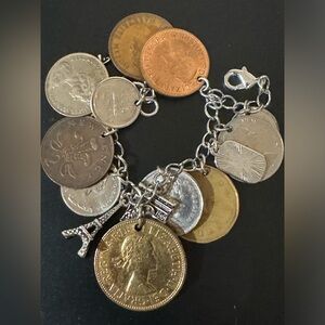 Vintage handmade bracelet made with Queen of England coins.
